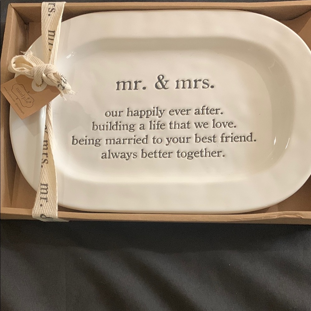 Mud Pie White Serveware Platter with Romantic Engraving